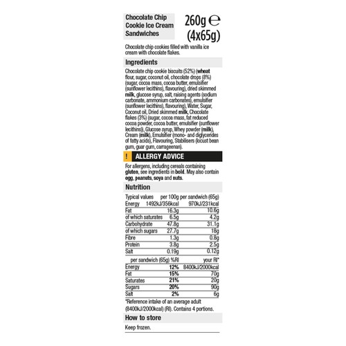 Morrisons Chocolate Chip Ice Cream Sandwich  260g