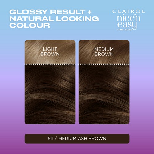 Clairol Nice'N Easy Tone+Gloss Semi Permanent Hair Dye 511/77 Med Ash Brown