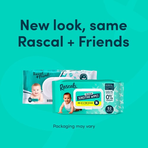 Rascals 52 Sensitive Biodegradable Wipes 