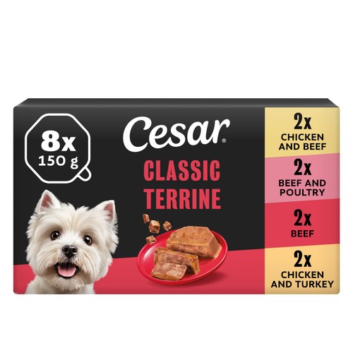 Cesar Classics Terrine Wet Dog Food Trays Mixed In Loaf 8 x 150g
