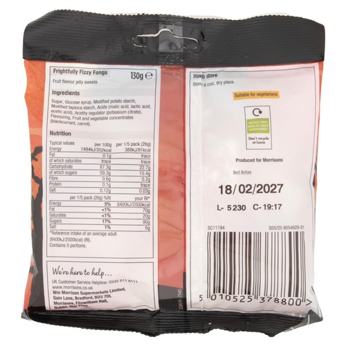 Morrisons Frightfully Fizzy Fangs Halloween Sweets   130g