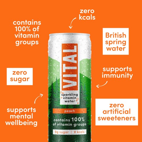 Vital Vitamin Water Sparkling Peach 4 x 330ml