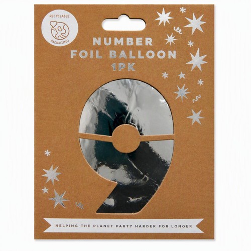 Mad Party Number. 9 Silver Foil Balloon
