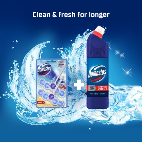 Domestos Power 5 Toilet Rim Block Ocean 2x 50g