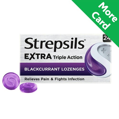 Strepsils Extra Medicated Sore Throat Lozenges Triple Action Blackcurrant 