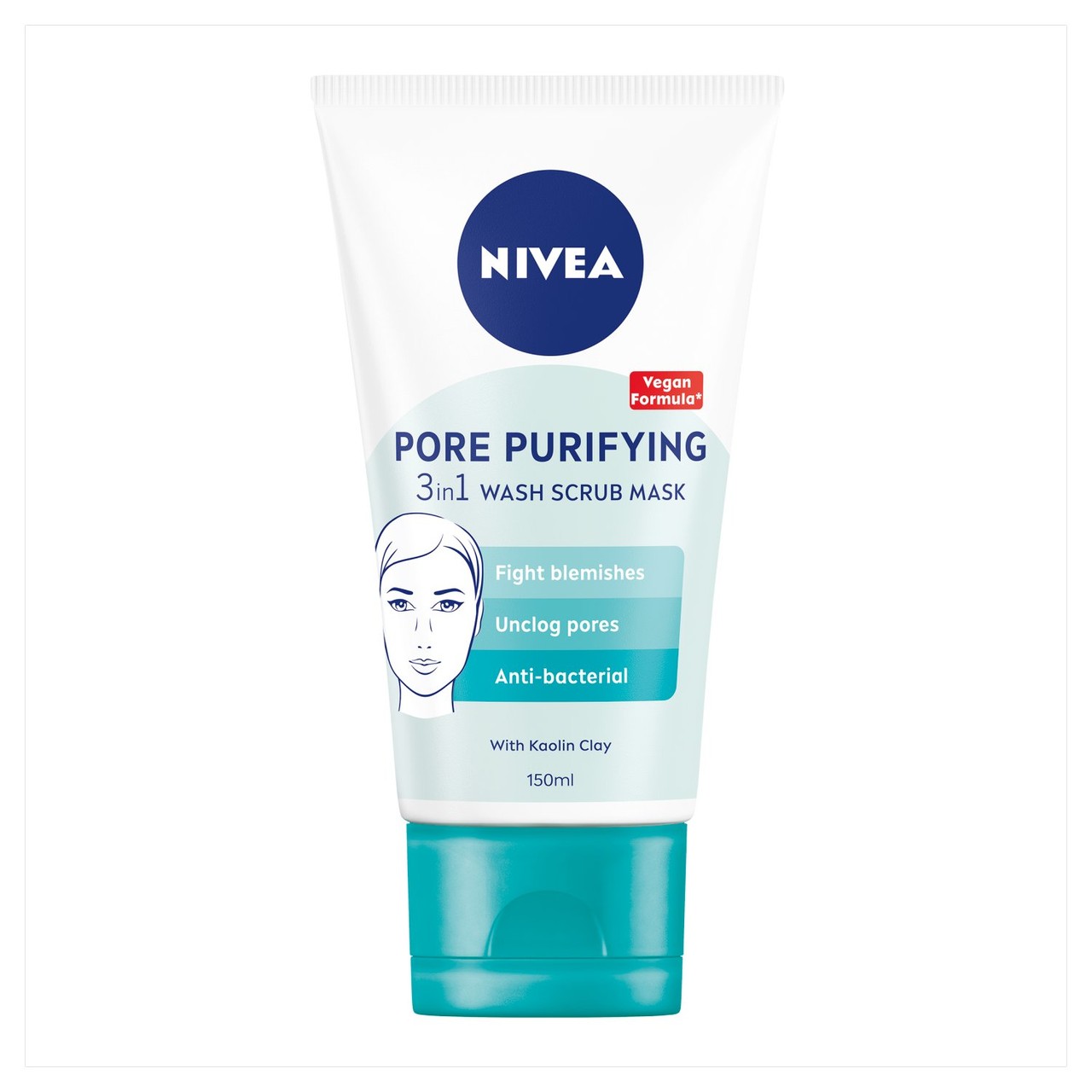 NIVEA Pore Purifying Refining Vegan 3 in 1 Face Wash Scrub Mask