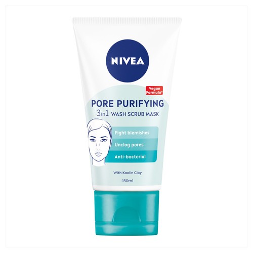 NIVEA Pore Purifying Refining Vegan 3 in 1 Face Wash Scrub Mask