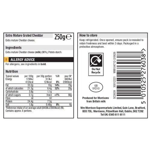 Morrisons Extra Mature Grated Cheese 250g