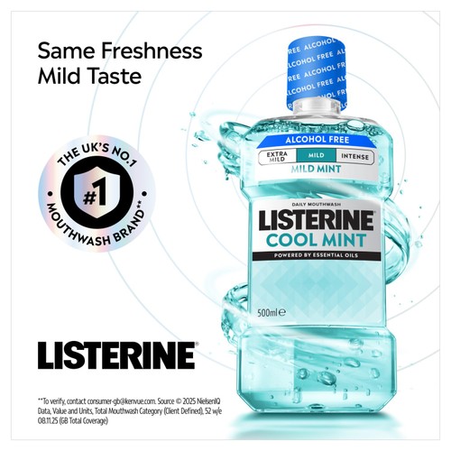 Listerine Essentials Milder Taste Cool Mint Mouthwash 500ml