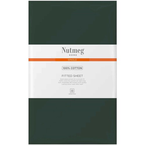 Nutmeg Forest Green 100% Cotton Single Fitted Sheet