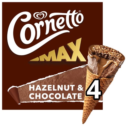 Cornetto MAX Hazelnut & Chocolate Ice Cream Cones 4 x 90ml
