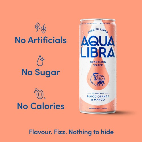 Aqua Libra Sparkling Water Infused with Blood Orange & Mango 4 x 330ml