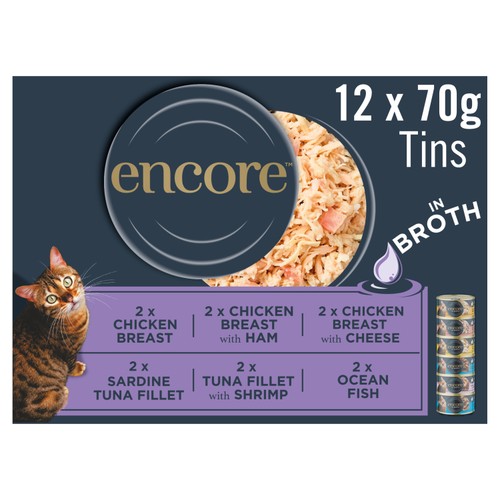 Encore Natural Wet Cat Food Finest Selection In Broth 12 X 70G Tins