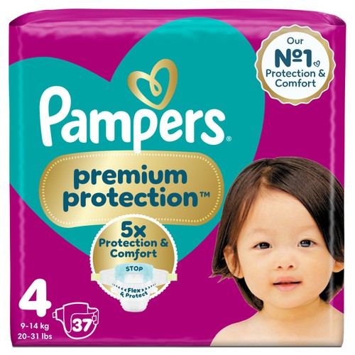 Pampers Premium Protection Size 4, 37 Nappies, 9kg - 14kg, Essential Pack