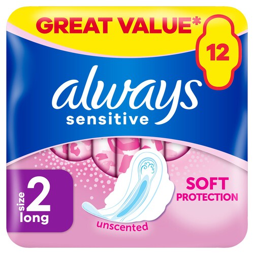 Always Sensitive Long Ultra (Size 2) Sanitary Towels Wings 12 pads