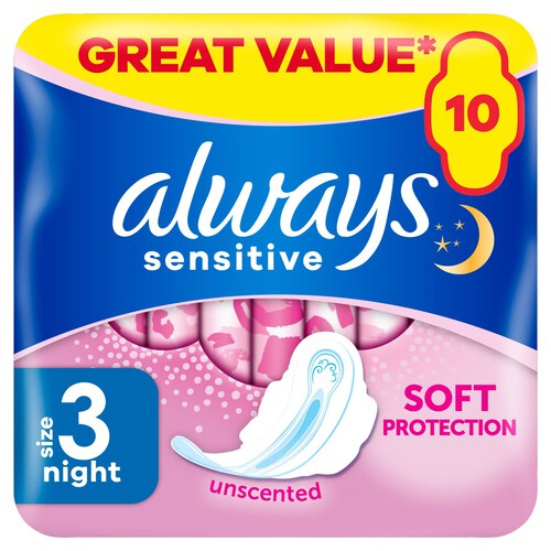 Always Sensitive Night Ultra (Size 3) Sanitary Towels  Wings