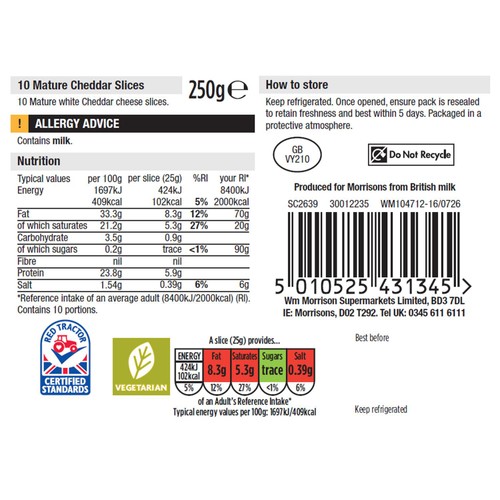 Morrisons Mature Cheddar Slices 250g