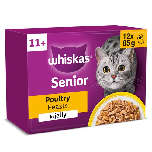 Whiskas Senior 11+ Poultry Feasts Wet Cat Food Pouches in Jelly 12 x 85g