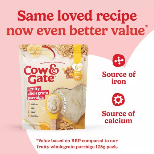 Cow & Gate Fruity Wholegrain Porridge Baby Cereal 6+ Months   125g