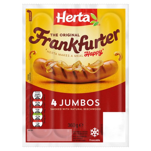 Herta Jumbo Frankfurters   4 x 90g