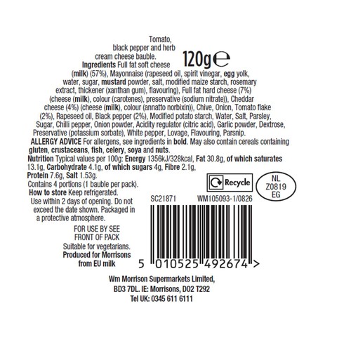 Morrisons Black Pepper And Herbs Cream Cheese Bauble 120G