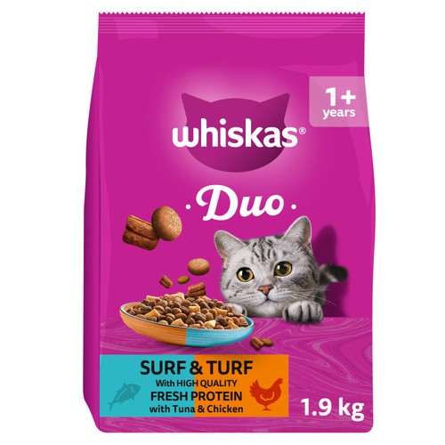 Whiskas 1+ Cat Complete Dry Duo Surf & Turf 1.9kg