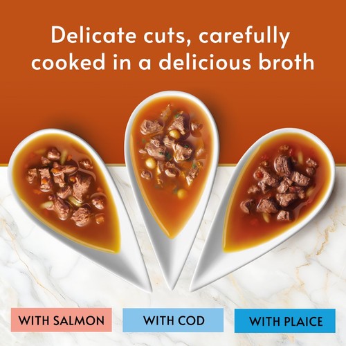 Gourmet Soup Royale Salmon, Cod, Plaice Wet Cat Food Pouch 6 X 45G