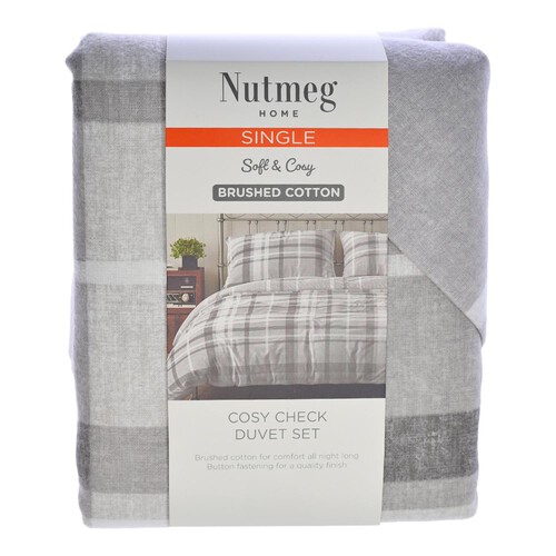 Nutmeg Home Brushed Cotton Cosy Check Duvet Set Single