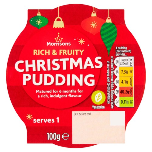 Morrisons Rich & Fruity Christmas Pudding Serves 1  100g