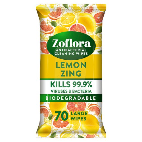 Zoflora Antibacterial Cleaning Wipes Lemon Zing 70 Large Wipes