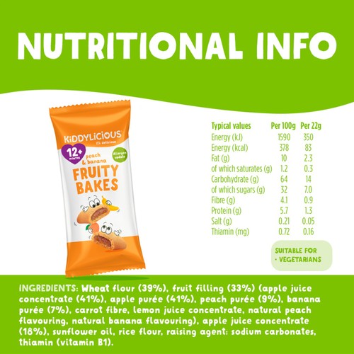 Kiddylicious Peach & Banana Fruity Bakes Baby Snacks 