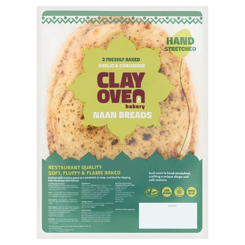The Clay Oven Bakery Garlic & Coriander Naan Bread   2 Pack