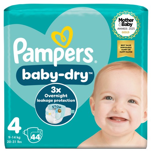 Pampers Baby-Dry Size 4, 44 Nappies, 9kg-14kg, Essential Pack