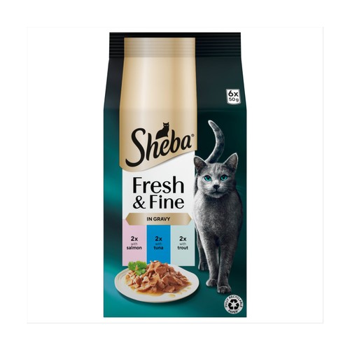 Sheba Fresh & Fine Wet Cat Food Pouches Salmon & Tuna in Gravy