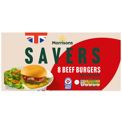Morrisons Savers 8 British Beef Burgers 397g