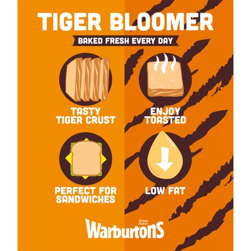 Warburtons Tiger Bloomer White Bread   600g