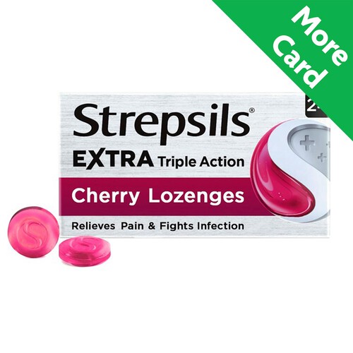 Strepsils Extra Medicated Sore Throat Lozenges Triple Action Cherry 