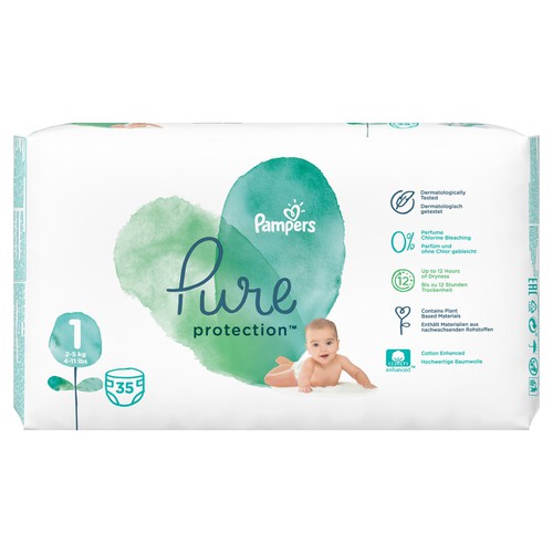 Pampers Pure Protection Nappies Size 1, 2-5kg Essential Pack