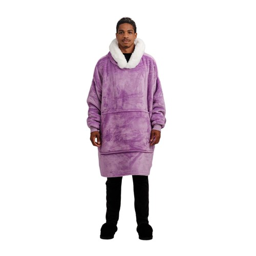 On! Furlined Hoodie Blanket Purple White Large