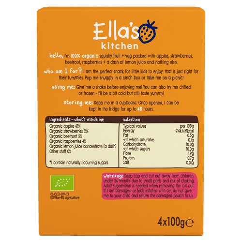 Ella's Kitchen Strawberry and Beetroot Kids Snack Multipack Pouch 3+ Years