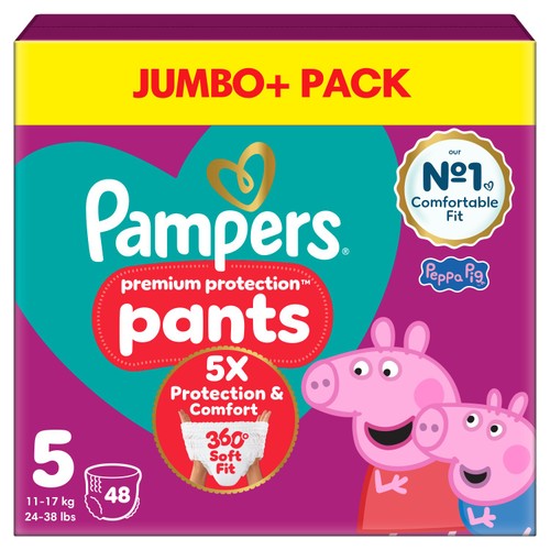 Pampers Premium Protection Nappy Pants Size 5, 48 Nappies Jumbo+ Pack
