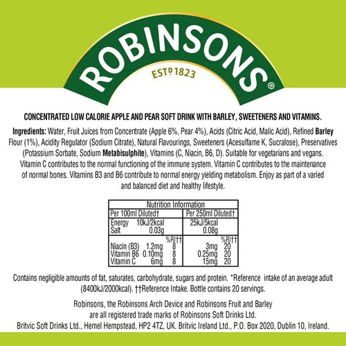 Robinsons Fruit & Barley With Vitamins Apple & Pear Squash 1L