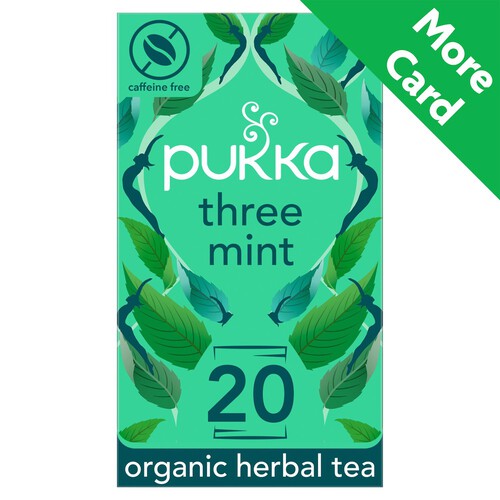 Pukka Three Mint, Organic Herbal Tea with Peppermint, Spearmint, 20 Sachets