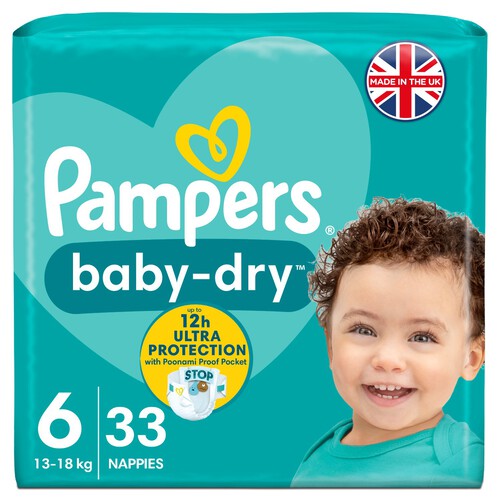 Pampers Baby-Dry Size 6, 33 Nappies, 13kg-18kg, Essential Pack