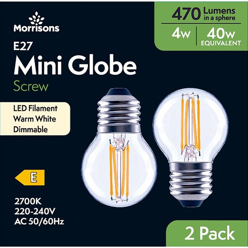 Morrisons LED Mini Globe 470 Lumens ES 4W Dimmable 