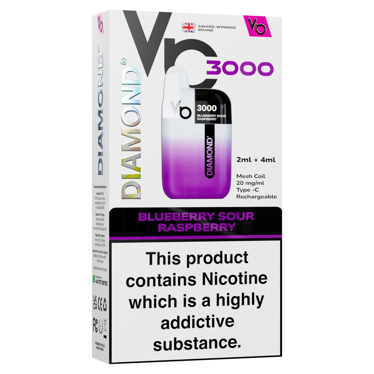 Vapes Bars Diamond 3K Starter Kit Blueberry Sour Raspberry