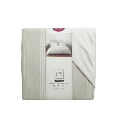 Home Style 100% Cotton Yarn Dye Natural Stripe Duvet Set King