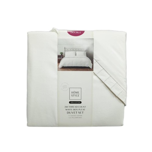 Home Style 200Tc Cotton White Box Pleat Duvet Set Double