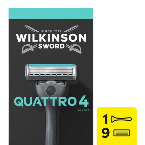 Wilkinson Sword Quattro Titanium Sensitive Men's Razor with 9 Blades