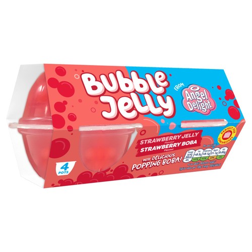 Angel Delight Strawberry Jelly & Strawberry Boba Bubble Dessert Pot x4